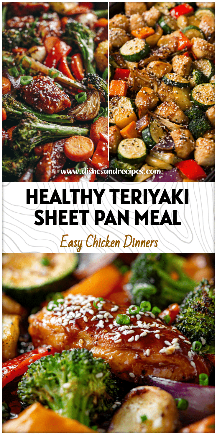 Colorful Teriyaki Chicken Sheet Pan Meal with glazed chicken, mixed veggies, and sesame seeds for One Sheet Meal Prep.